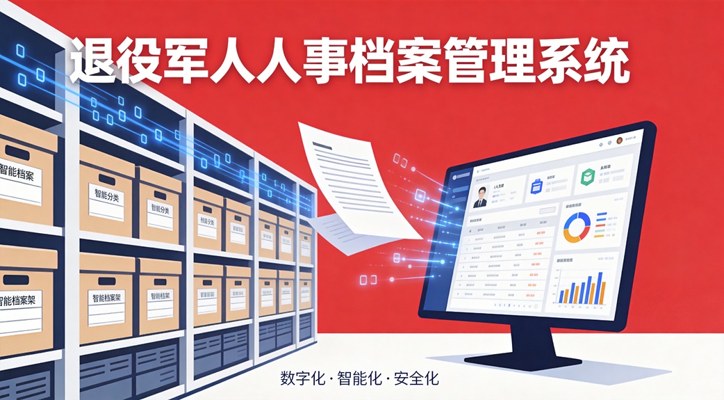 退役军人人事档案管理系统 — 数字化智能档案管理场景概念图